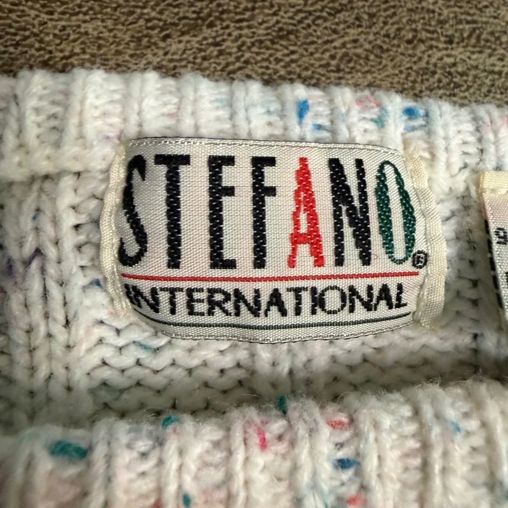 Stefano International Sweater Womens L White Confetti Flek Ribbed Knit Raglan_2